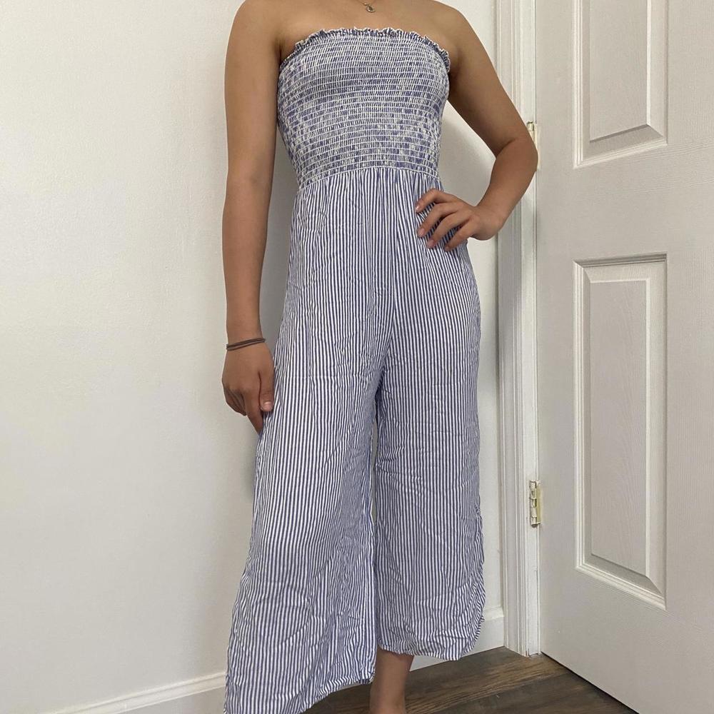 Garage Light Blue Striped Romper
